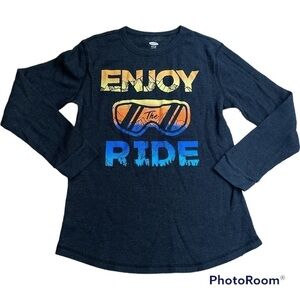 OLD NAVY gray waffle knit/thermal long sleeve screen printed t-shirt size 14-16